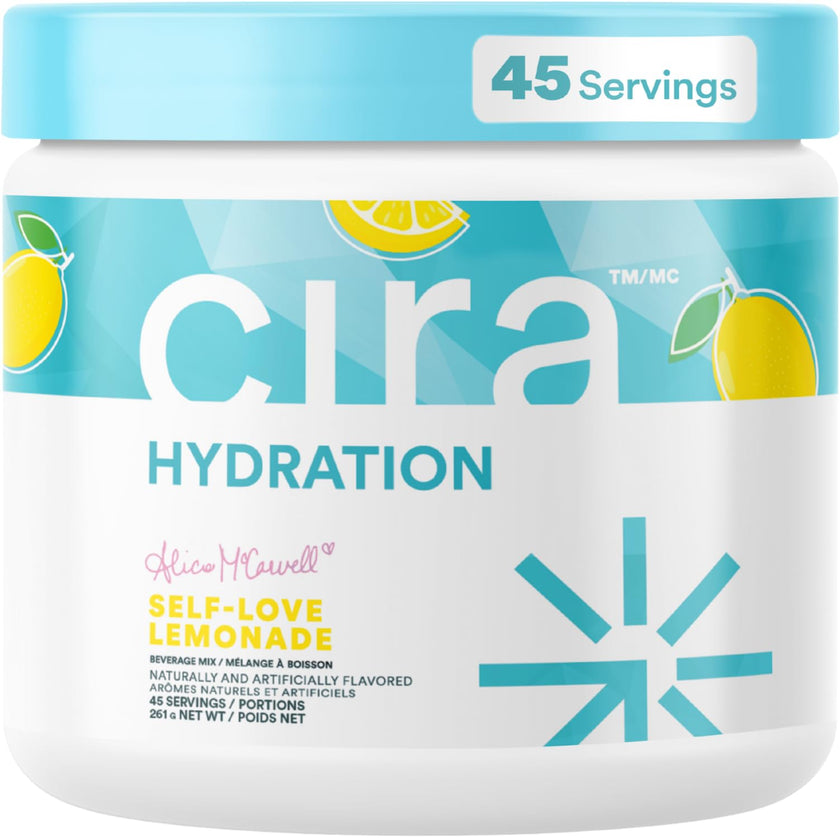 Cira Hydration Electrolytes Powder - Cira x Alicia McCarvell’s Daily Electrolyte Powder, Sugar Free w Himalayan Salt, Magnesium, & Potassium for Dehydration Relief - Self-Love Lemonade, 45 Servings 🍁 All In One Marketplace Canada