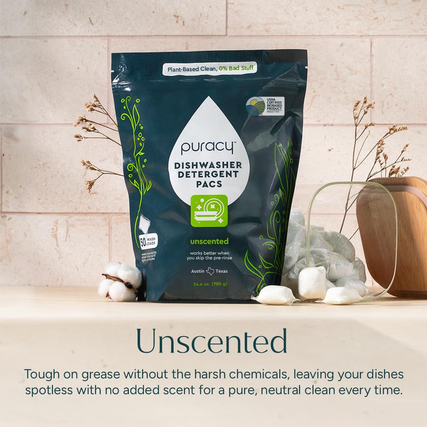 Puracy Dishwasher Pods, Natural Dishwasher Detergent, Free & Clear Dish tabs - Enzyme-Powered, Spot & Residue Free - TikTok Trend Items, Must Haves from TikTok Made Me Buy It (Free & Clear, 50 Count) 🍁 All In One Marketplace Canada