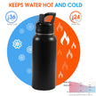 Insulated Water Bottle, 32oz Vacuum Stainless Steel Metal Sports Water Bottles with Stickers, Straw & Spout Lid (2 Lids), Double Walled to Keeps Hot and Cold, Leak Proof, BPA-Free, 32oz (Black) 🍁 All In One Marketplace Canada