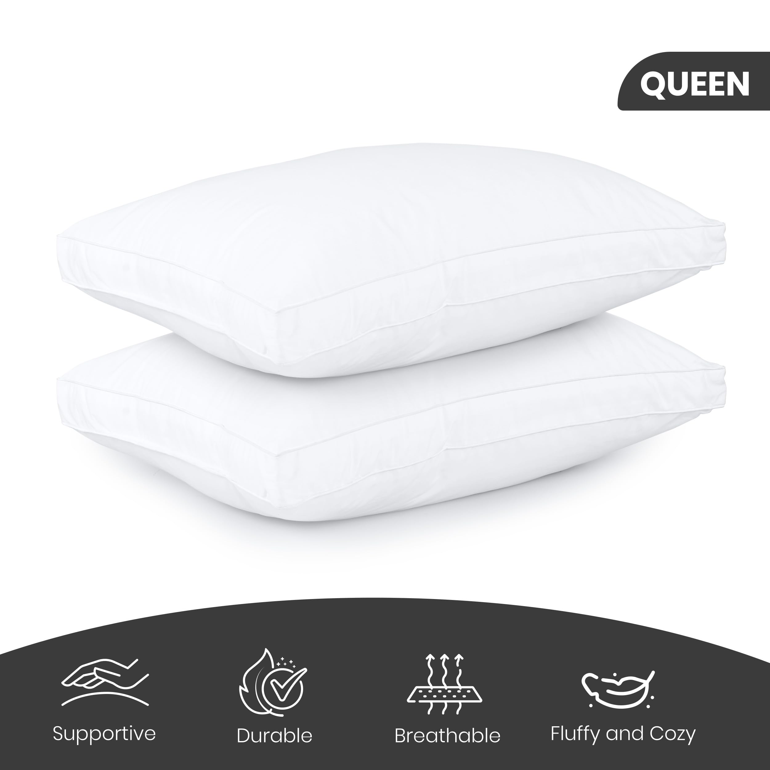 Utopia Bedding Bed Pillows for Sleeping Queen Size (White Hem), Set of 2, Cooling Hotel Quality, Gusseted Pillow for Back, Stomach or Side Sleepers 🍁 All In One Marketplace Canada
