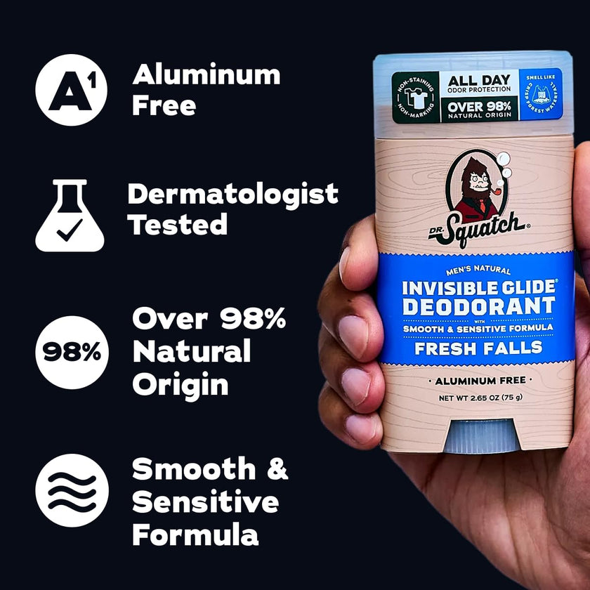 Dr. Squatch Invisible Glide Natural Deodorant – Smooth Glide with No Stains – Aluminum Free & Dermatologist-Tested Formula Suits Sensitive Skin – Fresh Falls + Wood Barrel Bourbon – 2.65oz (2-Pack) 🍁 All In One Marketplace Canada