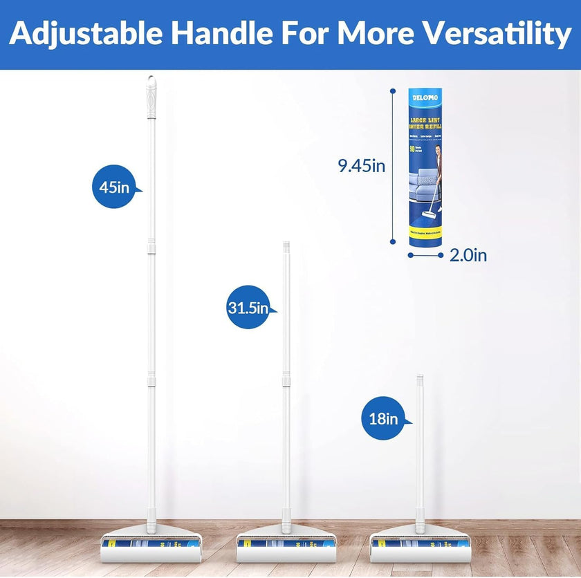 Large Lint Rollers for Carpet, Sticky Rollers for Floor DELOMO 9.45 in with 3 Extendable Handle, Long Handle Sticky Mop for Cleaning Carpets, Cars, Bedding, and Pet Hair, Ideal Gift for Pet Owners 🍁 All In One Marketplace Canada