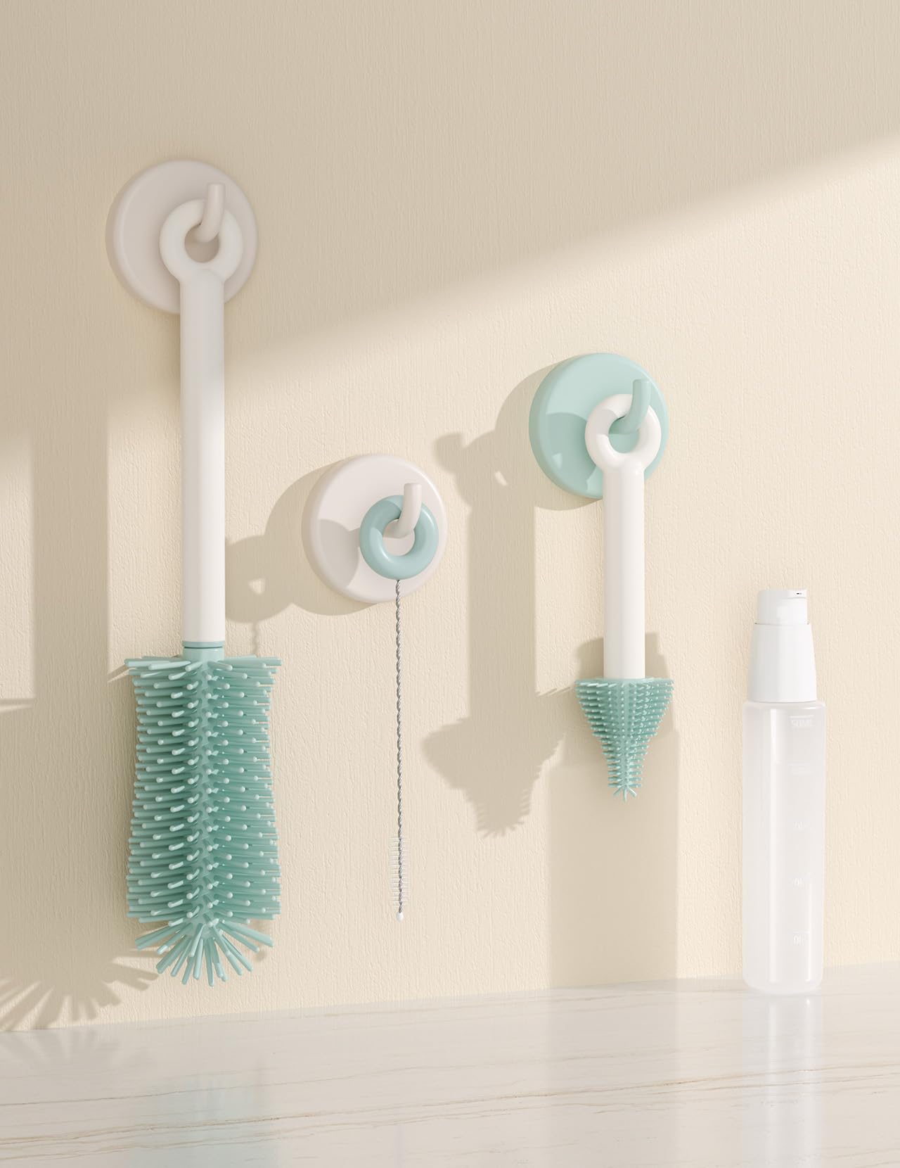 Momcozy 7 in 1 Travel Bottle Cleaning Kit - Baby Bottle Cleaner Set with Silicone Brush, Nipple Brush, Straw Brush, Soap Dispenser, Drying Rack - Home and Travel Bottle Cleaning Tools for Infants 🍁 All In One Marketplace Canada