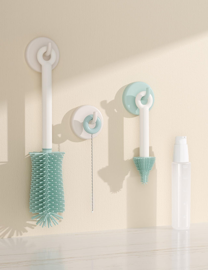 Momcozy 7 in 1 Travel Bottle Cleaning Kit - Baby Bottle Cleaner Set with Silicone Brush, Nipple Brush, Straw Brush, Soap Dispenser, Drying Rack - Home and Travel Bottle Cleaning Tools for Infants 🍁 All In One Marketplace Canada