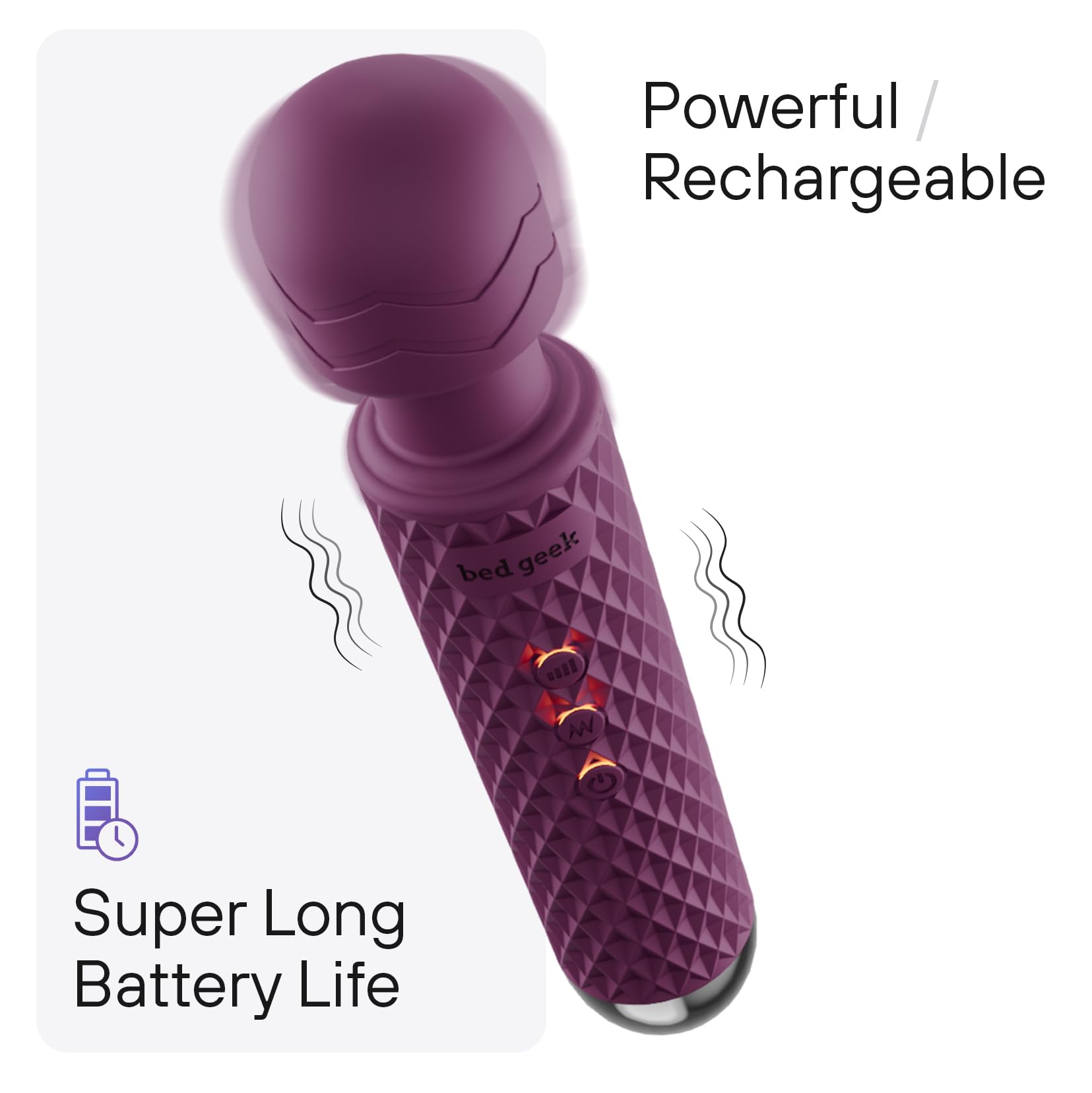 bed geek Handheld Cordless Personal Wand Massager – Waterproof, USB Rechargeable, 20 Vibration Patterns, 8 Speeds, Memory Feature, Skin-Soft Silicone for Ultimate Relaxation Tool (Purple) 🍁 All In One Marketplace Canada