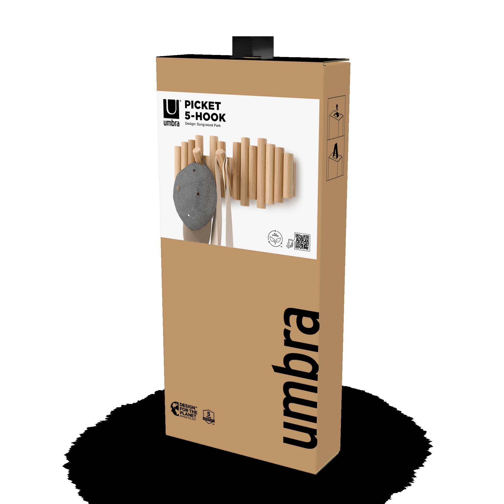 Umbra Picket Coat Rack Wall Mount – 5 Flip-Down Wood Coat Hooks, Modern & Functional Storage, Easy Install Wall Hooks, Natural 🍁 All In One Marketplace Canada