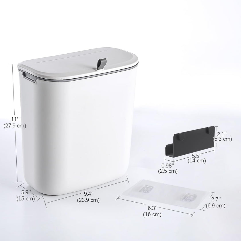 ELPHECO Compost Bin, 2.5 Gallon Hanging Trash Can with Lid, Kitchen Cabinet Door Under Sink Plastic Garbage Can Wall Mounted Slide Open, White 🍁 All In One Marketplace Canada