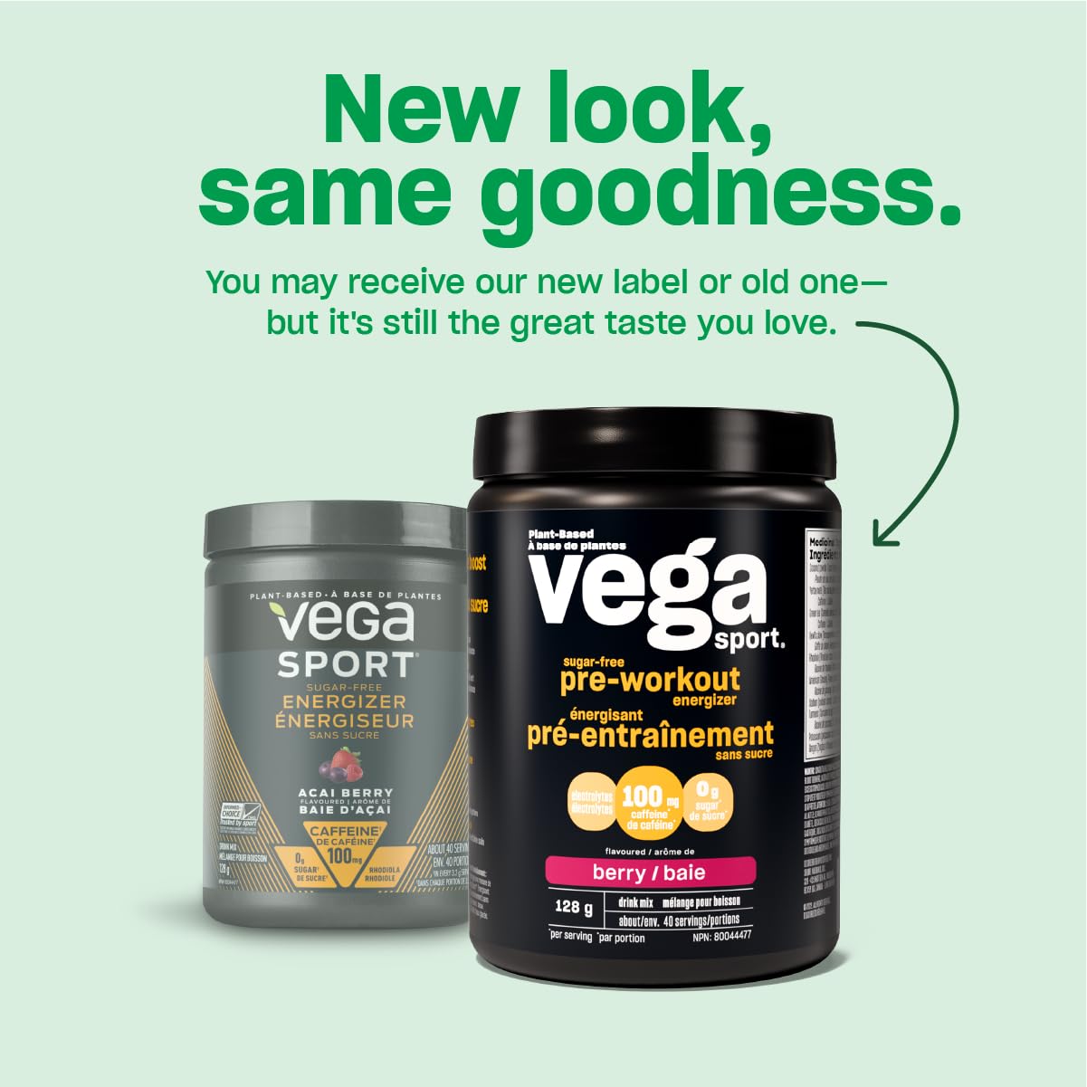 Vega Sport Sugar Free Pre-Workout Energizer, Lemon Lime (40 Servings) Vegan Preworkout Energy Powder, Gluten Free, 100mg Caffeine, Non GMO, 136g (Packaging May Vary) 🍁 All In One Marketplace Canada