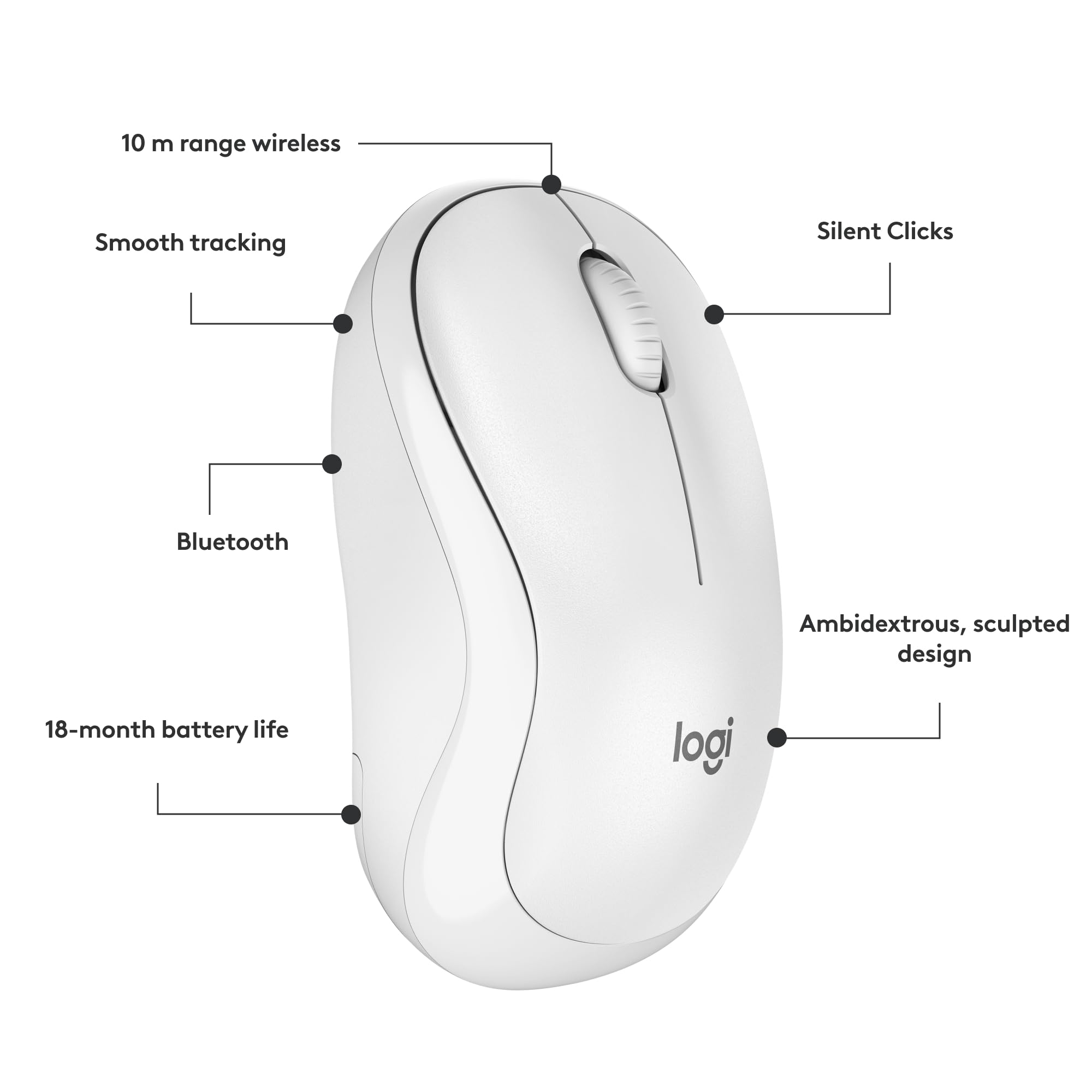 Logitech M240 Silent Bluetooth Mouse, Wireless, Compact, Portable, Smooth Tracking, 18-Month Battery, for Windows, macOS, ChromeOS, Compatible with PC, Mac, Laptop, Tablets - Off White 🍁 All In One Marketplace Canada