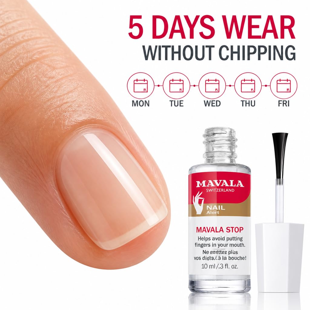 Mavala Stop Nail Biting Polish, No more putting Fingers in your Mouth, for Adults and Children, Invisible, Safe, and Bitter, 100% Made in Switzerland, Natural Ingredients, Cruetly Free, Vegan, 10 ml 🍁 All In One Marketplace Canada
