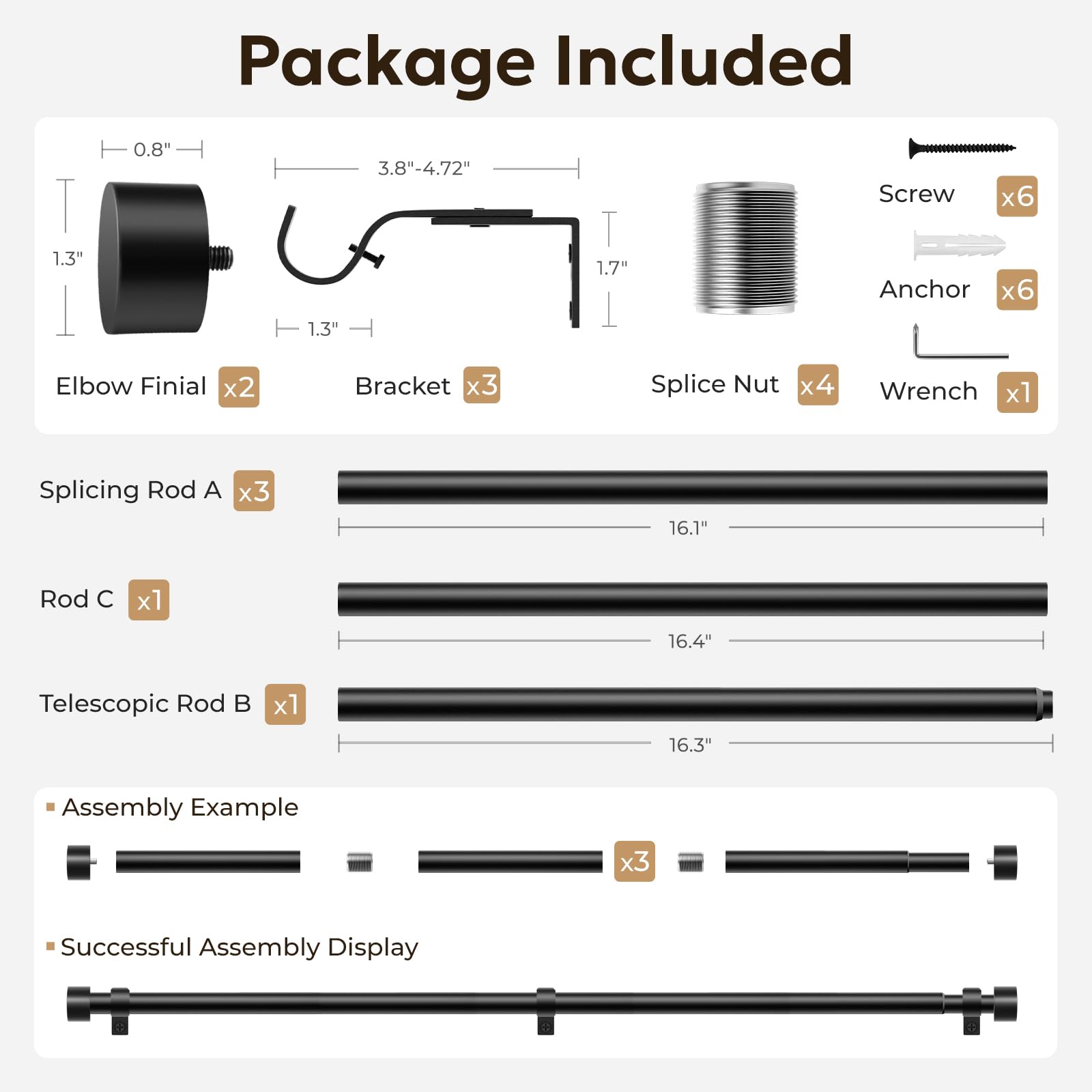 Zeerobee Curtain Rods for Windows 48 to 84, 1 Inch Black Heavy Duty Drapery Rods with Adjustable Length, Outdoor Modern Curtain Pole with Simple End Caps, 32