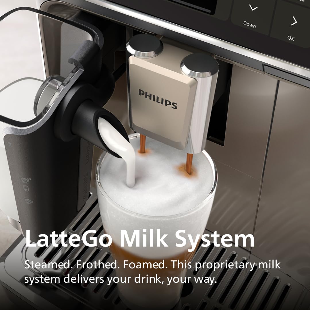 PHILIPS 5500 Series Fully Automatic Espresso Machine, LatteGo Milk System, Integrated Grinder, 20 Hot & Iced Coffee Pre-Sets, Quick Start, SilentBrew, 15-Bar Pressure, Grey Chromed (EP5544/90) 🍁 All In One Marketplace Canada