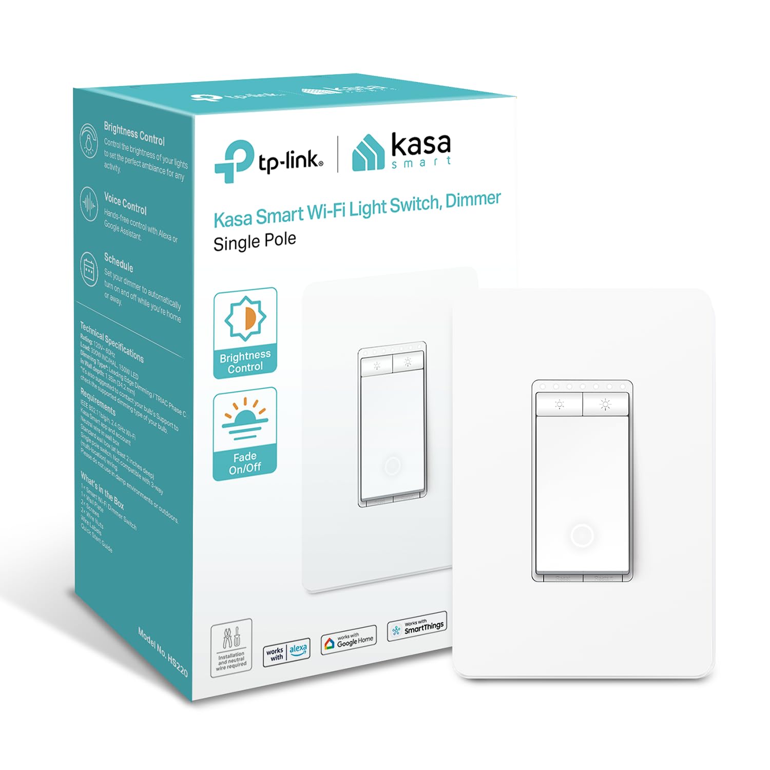Kasa Smart Single Pole Dimmer Switch by TP-Link (HS220) -Dimmer Light Switch for LED Lights, Works with Alexa and Google Home, 1-Pack , White ( Packaging May Vary ) 🍁 All In One Marketplace Canada