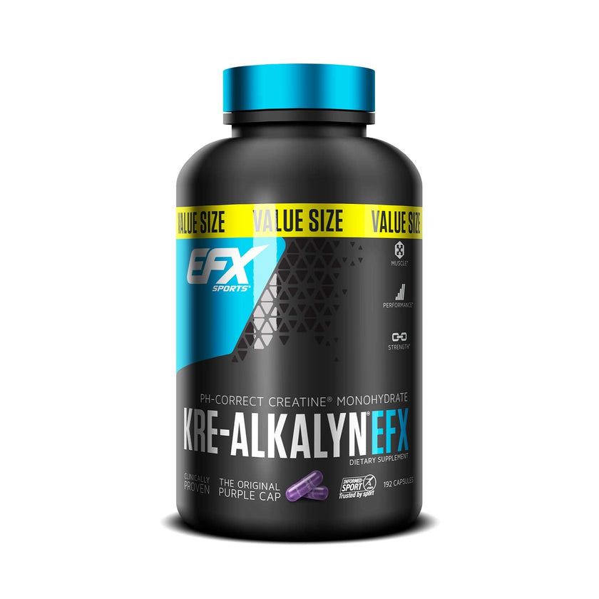 EFX Sports Kre-Alkalyn | PH-Correct Creatine Monohydrate | Multi-Patented Formula, Gain Strength, Build Muscle & Enhance Performance I No Bloating, No Water Retention - 192 Capsules 🍁 All In One Marketplace Canada