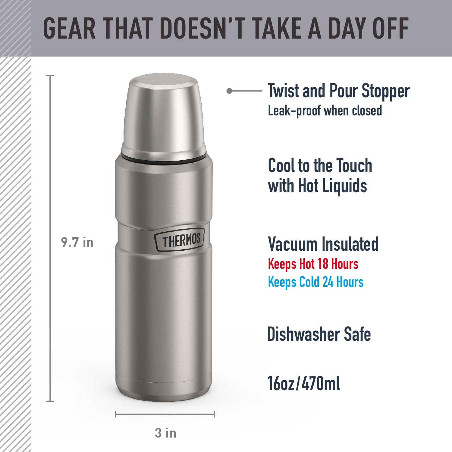 THERMOS Stainless King Beverage Bottle, 16oz, Matte Steel 🍁 All In One Marketplace Canada