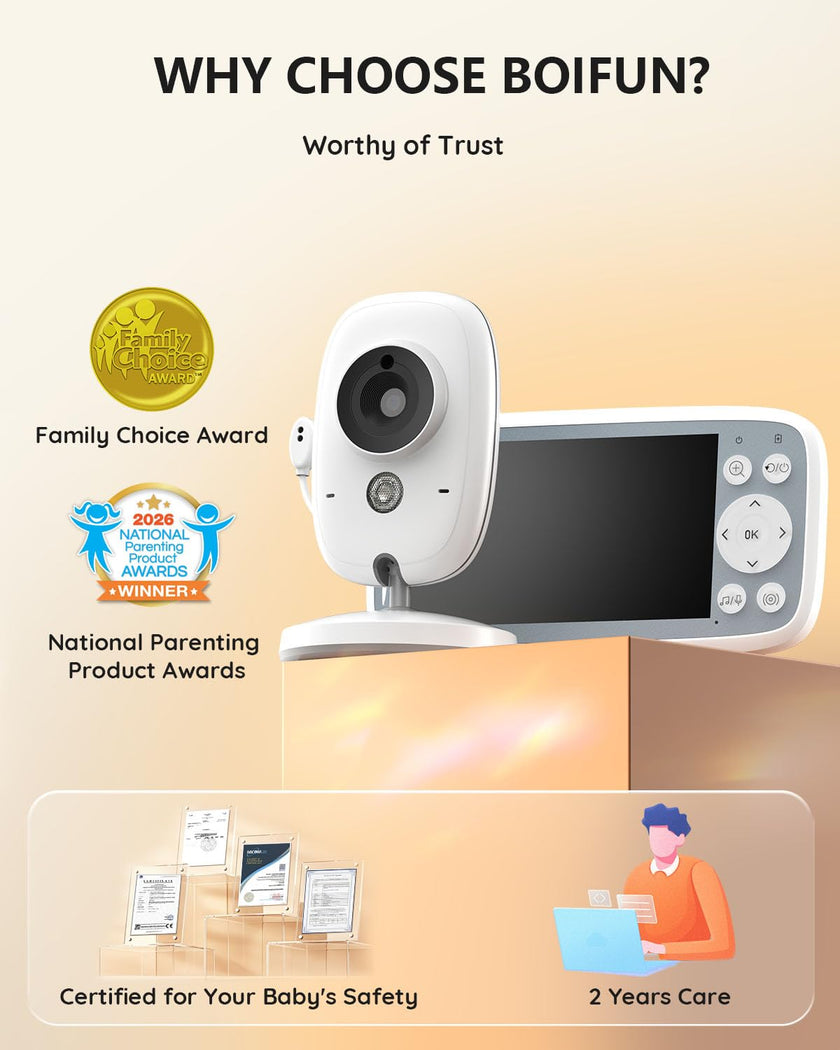 2026 Upgraded Boifun Baby Monitor No Wi-Fi, Baby Camera with 4