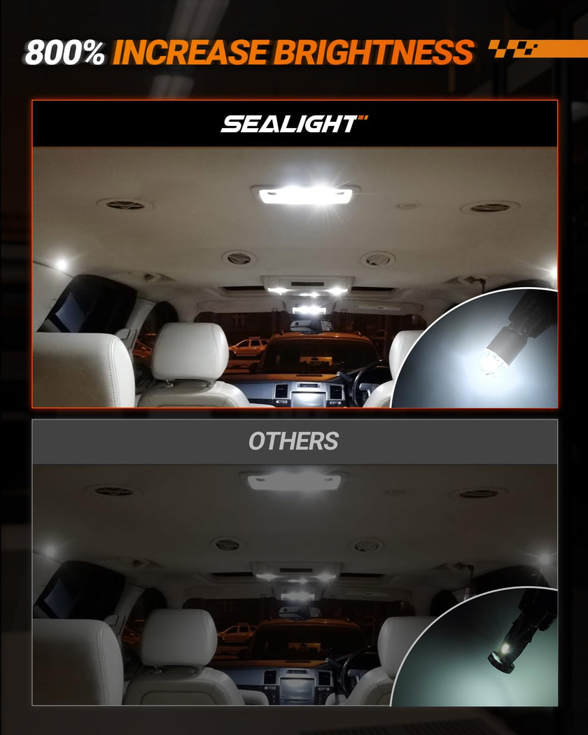SEALIGHT 194 LED Bulbs 6000K White, 168 2825 T10 W5W 3030 Bright LED Chips, Dome Light, Map Light, Door Light, Courtesy Light, License Plate Light, Pack of 10 🍁 All In One Marketplace Canada