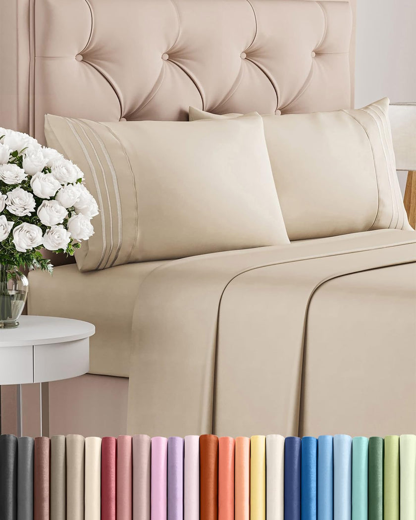 King Size 4 Piece Sheet Set - Comfy Breathable & Cooling Sheets - Hotel Luxury Bed Sheets for Women & Men - Deep Pockets, Easy-Fit, Extra Soft & Wrinkle Free Sheets - Wheat Oeko-Tex Bed Sheet Set 🍁 All In One Marketplace Canada