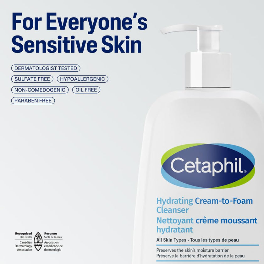 Cetaphil Cream to Foam Face Wash, Hydrating Facial Cleanser for Normal to Dry Sensitive Skin, Foaming Cleanser with Aloe, Glycerin & Niacinamide, 473ml 🍁 All In One Marketplace Canada