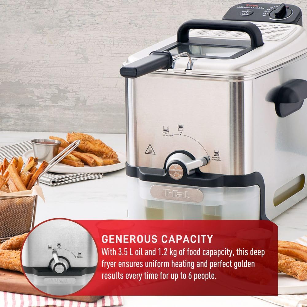 T-fal 3.5L Deep Fryer with Oil Filtration System: 1700W Stainless Steel Fryer, Dishwasher Safe Parts, Digital Timer, Adjustable Temperature Control for Perfect Golden Crispy Results 🍁 All In One Marketplace Canada