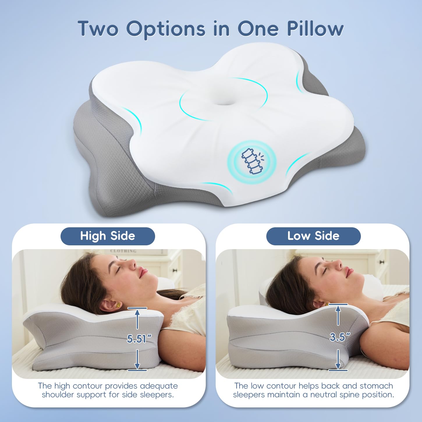 SNUGUP Ergonomic Cervical Neck Pillow, Memory Foam Neck Support Pillow with Contoured Design, Breathable Removable Pillowcase, for Side Back Stomach Sleepers, White 🍁 All In One Marketplace Canada