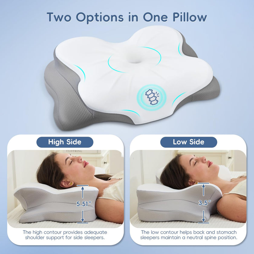 SNUGUP Ergonomic Cervical Neck Pillow, Memory Foam Neck Support Pillow with Contoured Design, Breathable Removable Pillowcase, for Side Back Stomach Sleepers, White 🍁 All In One Marketplace Canada