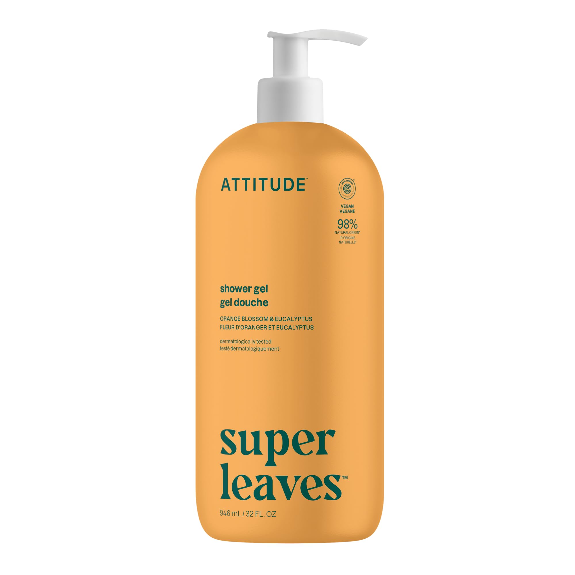 ATTITUDE Body Wash, Made in Canada, EWG Verified Shower Gel, Dermatologically Tested, Plant and Mineral-Based, Vegan Personal Care Products, Orange Blossom & Eucalyptus Scent, 946 mL 🍁 All In One Marketplace Canada