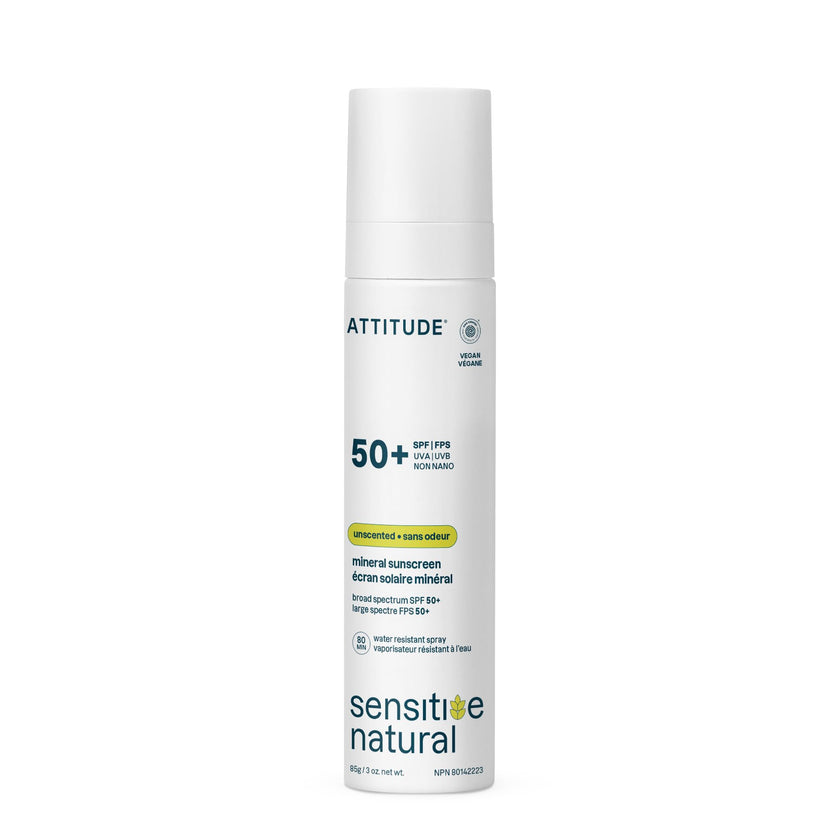 ATTITUDE Sensitive Skin Mineral Sunscreen Lightweight Lotion SPF 50, Broad Spectrum Zinc Oxide, EWG Verified, Mineral-Based, Non-Nano, Water-Resistant 80 Minutes, Non-Greasy for Face & Body, Vegan, Unscented, 80 grams 🍁 All In One Marketplace Canada