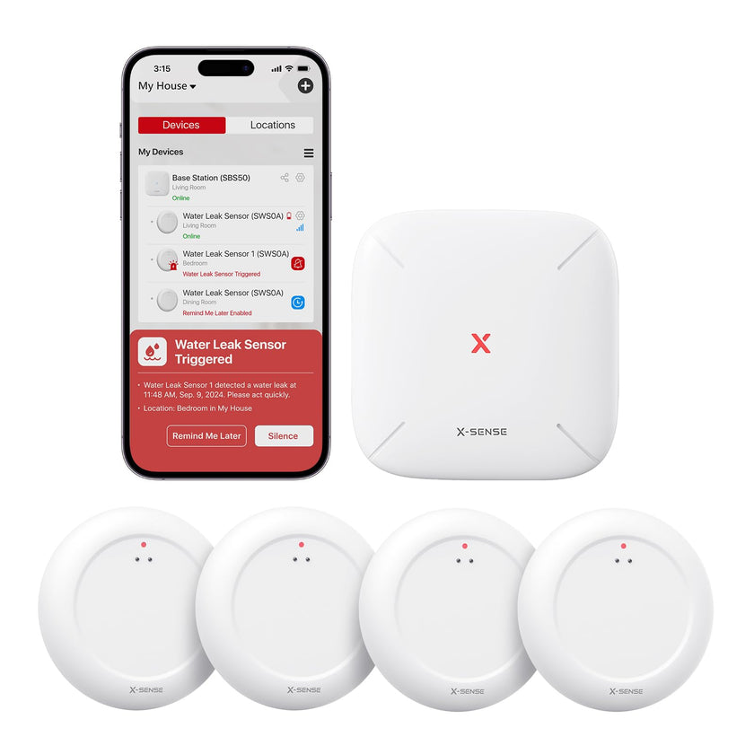 X-Sense Wi-Fi Water Leak Detector Kit, Smart Water Sensor Alarm with App Alerts and Ultra-Slim Design, Water Alarm Leak Detector for Basements, 4 Water Sensors and 1 Base Station, Model SWS0A41 🍁 All In One Marketplace Canada