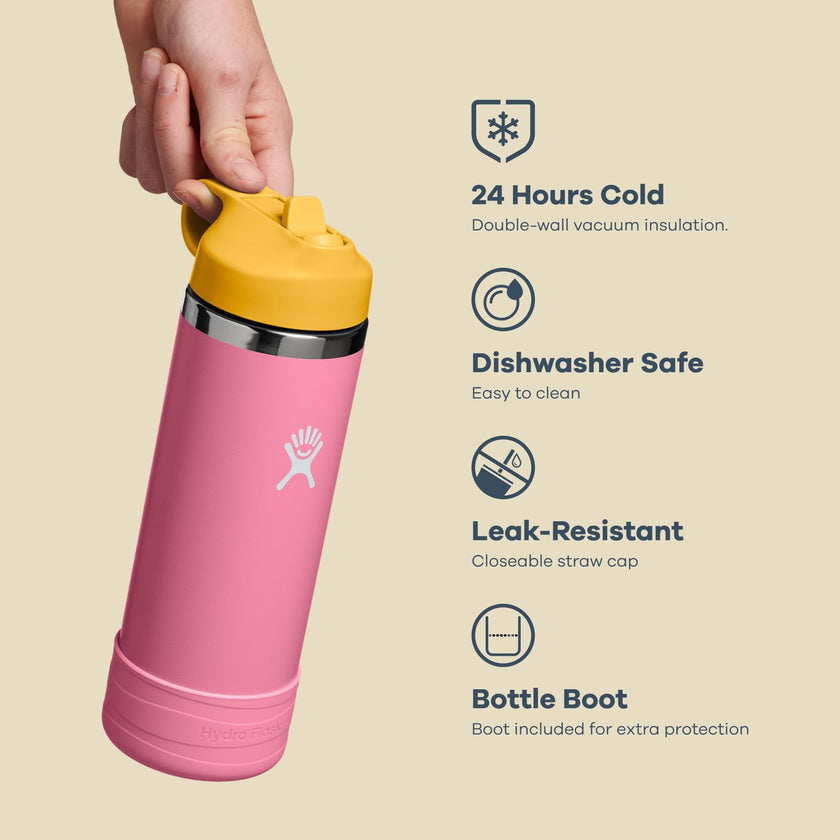 18 Oz Kids Stainless Steel Bottle - Wide Mouth Straw Cap and Boot, Coconut 🍁 All In One Marketplace Canada