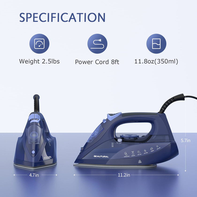 BEAUTURAL Steam Iron for Clothes with Precision Thermostat Dial, Ceramic Coated Soleplate, 3-Way Auto-Off, Self-Cleaning, Anti-Calcium, Anti-Drip 🍁 All In One Marketplace Canada