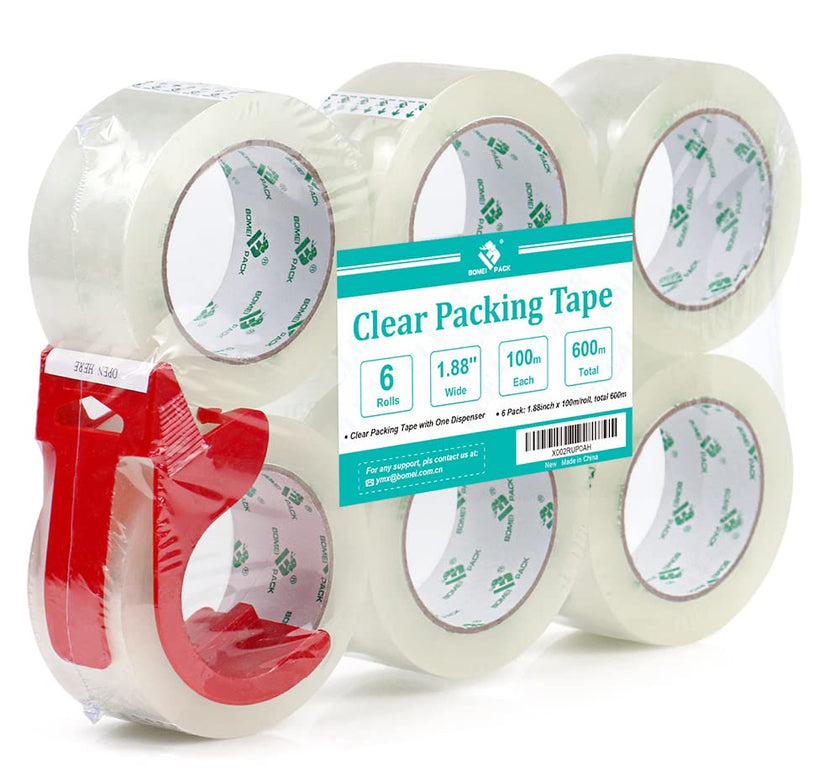 BOMEI PACK Packing Tape, Mailing & Storage Tape Clear, 1.88