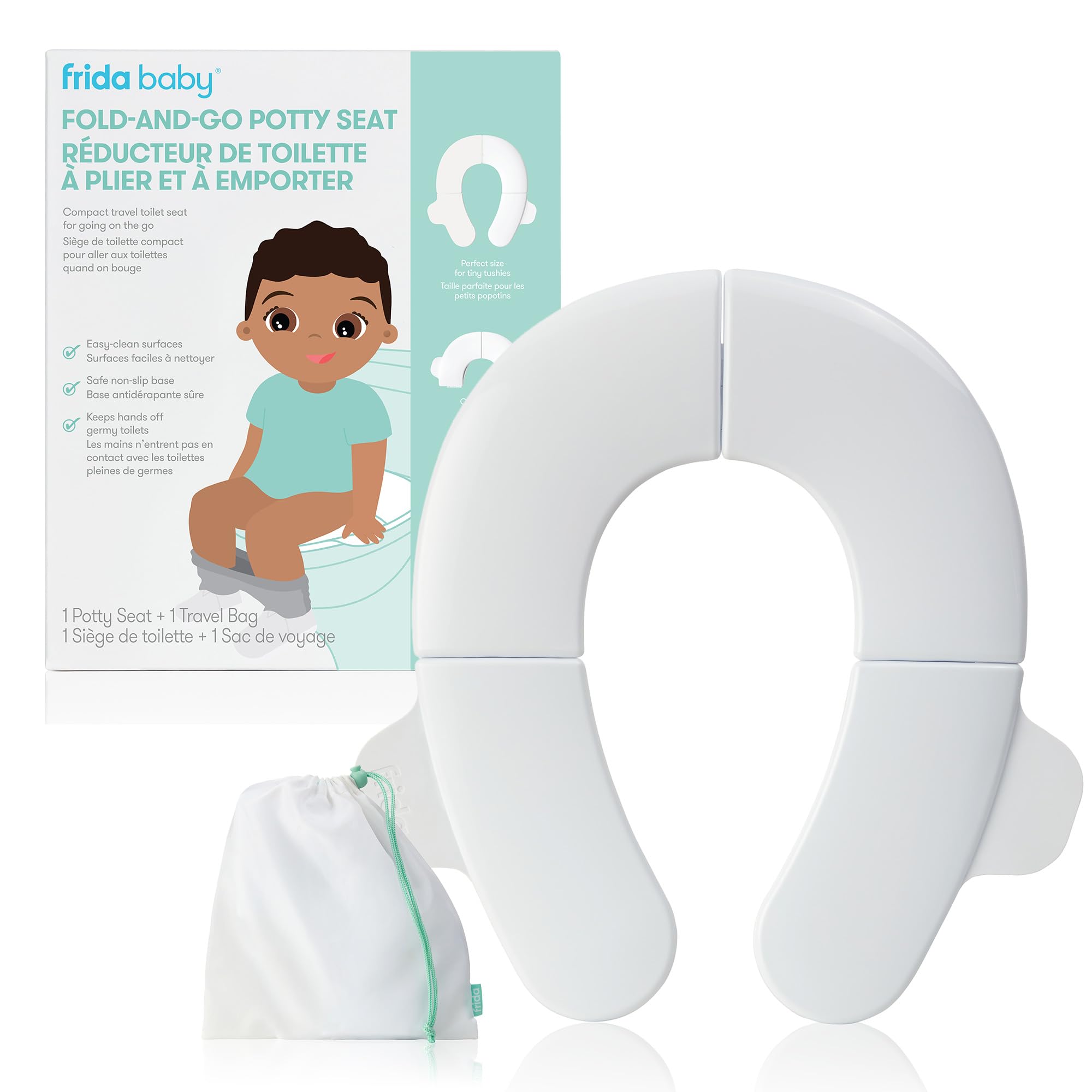Frida Baby Fold-and-Go Potty Seat for Toilet, Foldable Travel Potty Seat for Toddler, Fits Round & Oval Toilets, Non-Slip Base, Handles, Includes Free Travel Bag 🍁 All In One Marketplace Canada