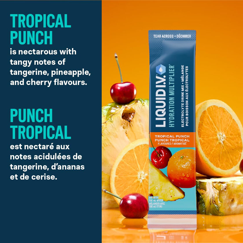 Liquid I.V. Hydration Multiplier Electrolyte Drink Mix - Enhanced Hydration Electrolyte Powder with Vitamins B3, B5, B6, B12 and C -18x On-the-go Sticks for Workout and Travel - Tropical Punch 🍁 All In One Marketplace Canada
