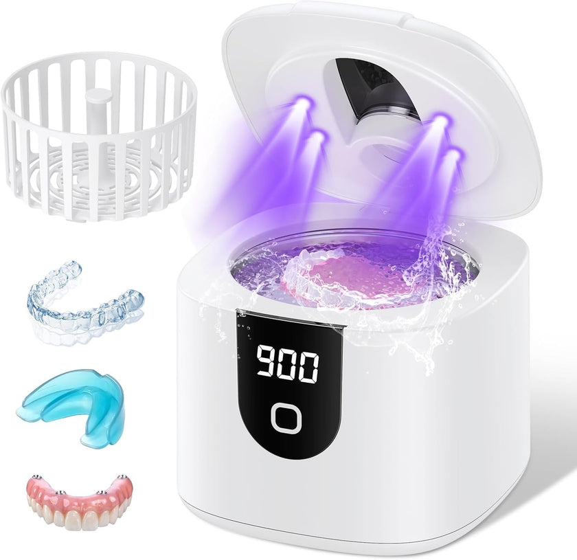 Ultrasonic Retainer Cleaner Machine, Upgraded 45kHz Ultrasonic Cleaner for Mouth Guard Braces, Night Guards, Toothbrush Heads & Jewlery with 200ML, 4 Modes and Digital Timer Dental Cleaning Pod (White) 🍁 All In One Marketplace Canada