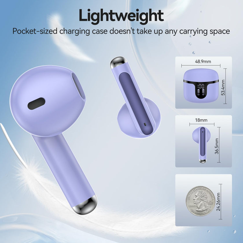 Wireless Earbuds, Bluetooth 5.4 in-Ear Headphones Wireless Bluetooth with ENC 4 Mics, Bluetooth Earbuds 50 Hour Noise-Cancelling Ear Buds with LED Indicator, IPX7 Waterproof for Sports/Work Purple 🍁 All In One Marketplace Canada