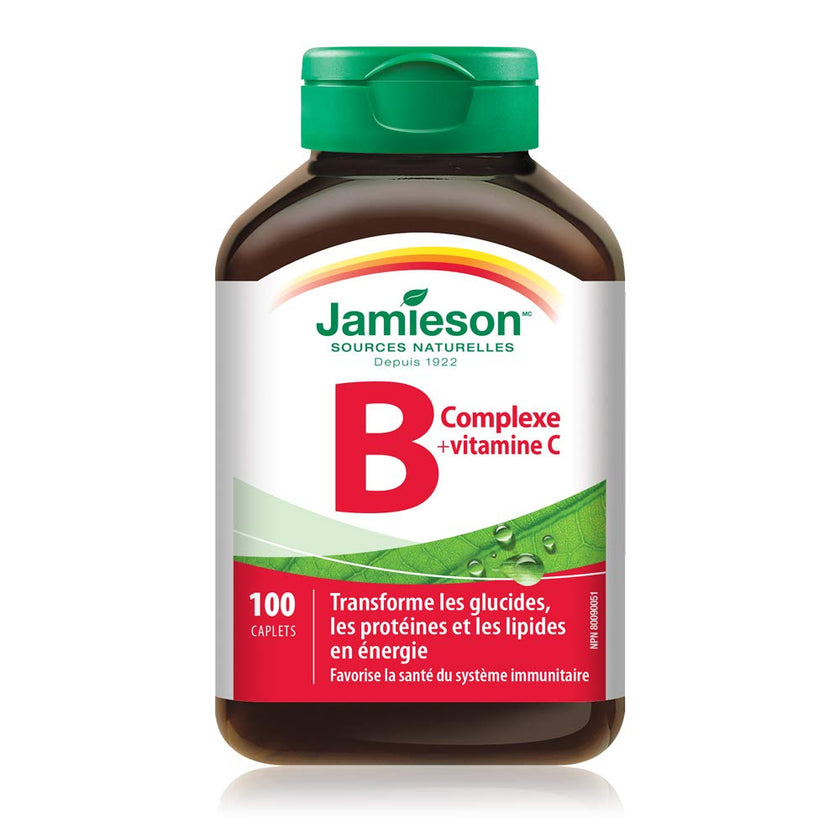 Jamieson Vitamin B Complex and Vitamin C 500 mg, with Folate for Cellular Health, Supports Energy Production, Metabolism, and Immune Health. Vegetarian, Gluten-Free, 100 Caplets, Proudly Canadian 🍁 All In One Marketplace Canada