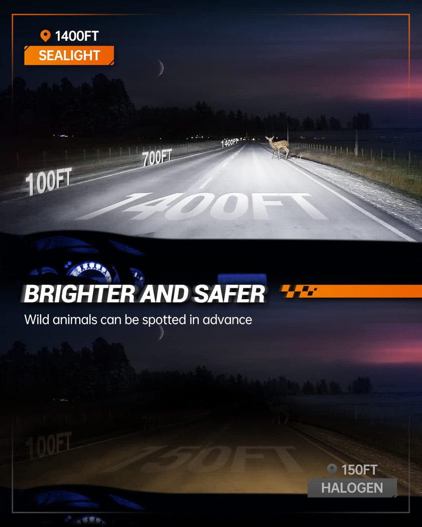 SEALIGHT H13 9008 LED Headlight Bulbs 50000LM 800% Brightness, Dual Hi/Lo Beam, 6000K Cool White, High Low Beam H13 Halogen Replacement, Plug and Play, IP67 Waterproof, Pack of 2 🍁 All In One Marketplace Canada