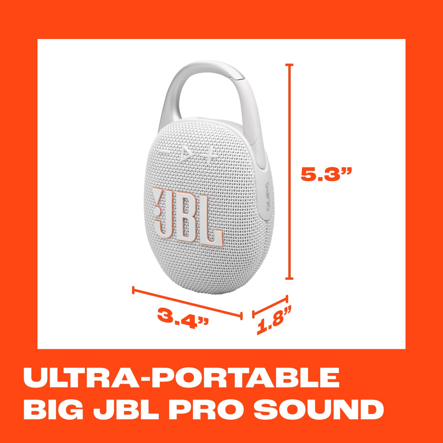 JBL Clip 5 - Ultra-Portable, Waterproof and Dustproof Bluetooth Speaker, Integrated Carabiner, Up to 12 Hours of Play, Made in Part with Recycled Materials (White) 🍁 All In One Marketplace Canada
