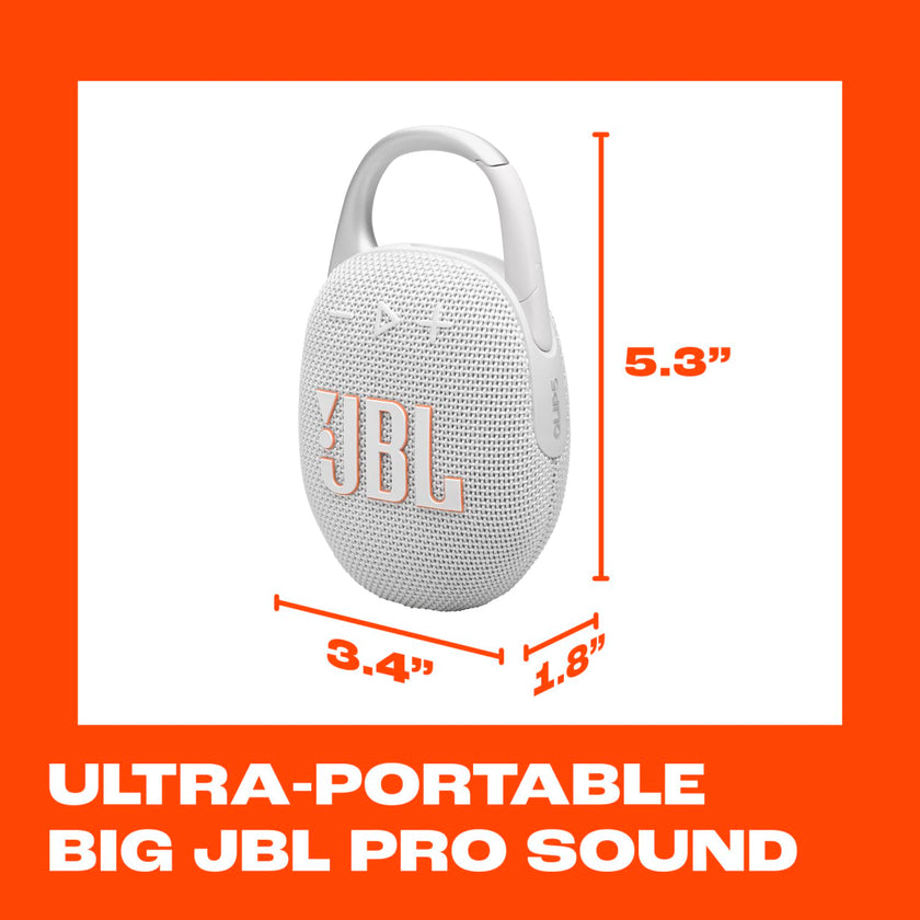 JBL Clip 5 - Ultra-Portable, Waterproof and Dustproof Bluetooth Speaker, Integrated Carabiner, Up to 12 Hours of Play, Made in Part with Recycled Materials (White) 🍁 All In One Marketplace Canada