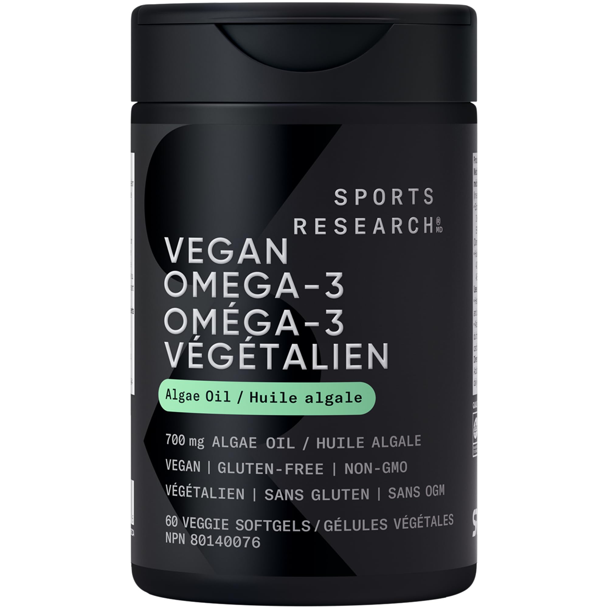 Sports Research Vegan Omega-3 Fish Oil Alternative from Algae Oil - Highest Levels of DHA & EPA Fatty Acids | Non-GMO Verified & Vegan Certified - 60 Veggie Softgels (Carrageenan Free) 🍁 All In One Marketplace Canada