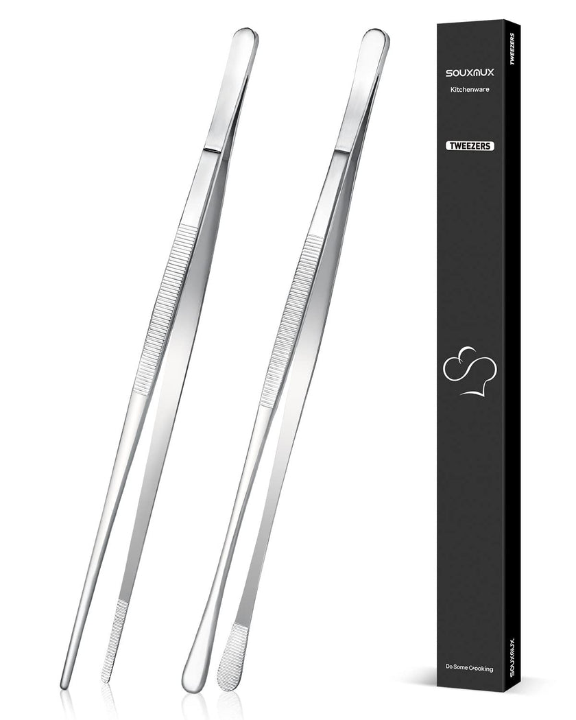 2 Pcs 12-inch Cooking Tweezers Tongs Precision Serrated Tips, Stainless Steel Professional Chef Tweezer Kitchen Tools for BBQ, Plating and Serving 🍁 All In One Marketplace Canada