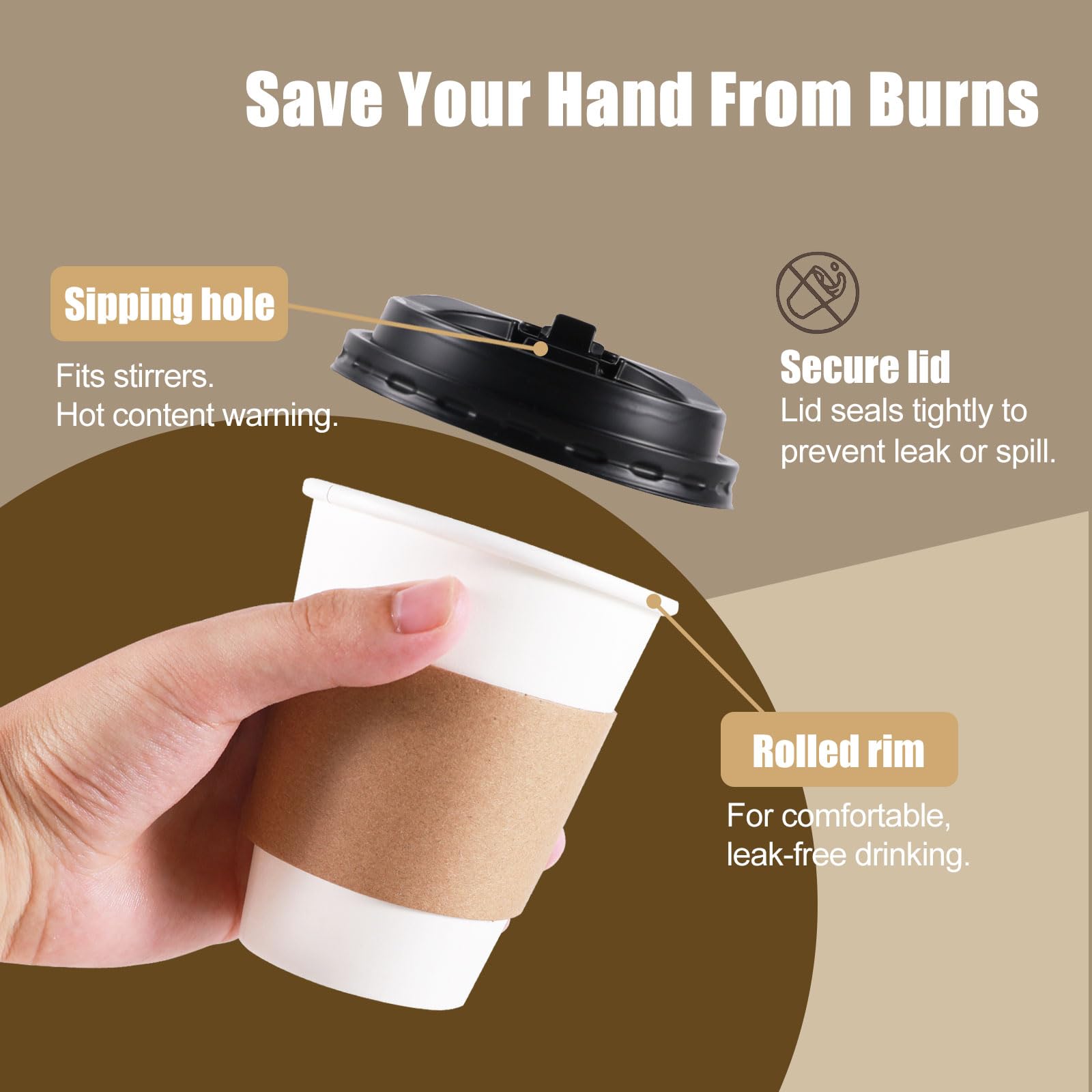 120 Pack Paper Coffee Cups Disposable Paper Party Cups Bulk to Go Hot/Cold Beverage Drinking Cups with Lids, Sleeves, Straws Paper Cups Bundle for Party Travel Home Restaurant Cafe (White, 12 oz) 🍁 All In One Marketplace Canada