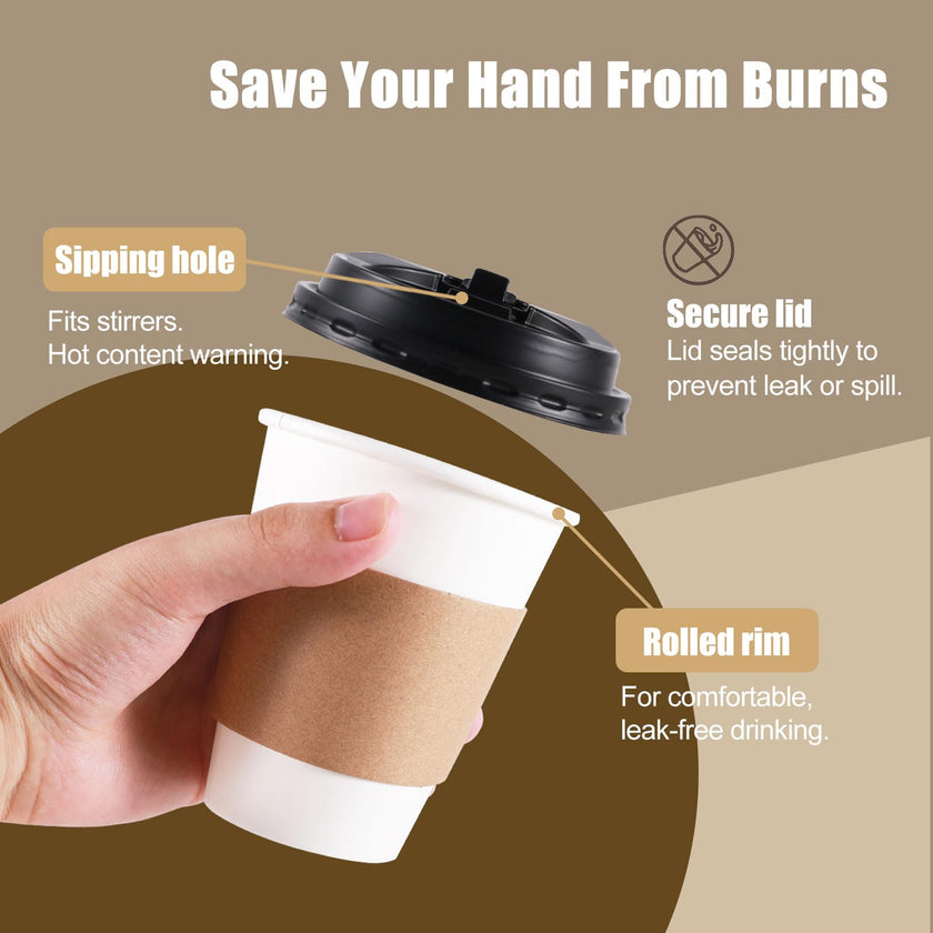 120 Pack Paper Coffee Cups Disposable Paper Party Cups Bulk to Go Hot/Cold Beverage Drinking Cups with Lids, Sleeves, Straws Paper Cups Bundle for Party Travel Home Restaurant Cafe (White, 12 oz) 🍁 All In One Marketplace Canada
