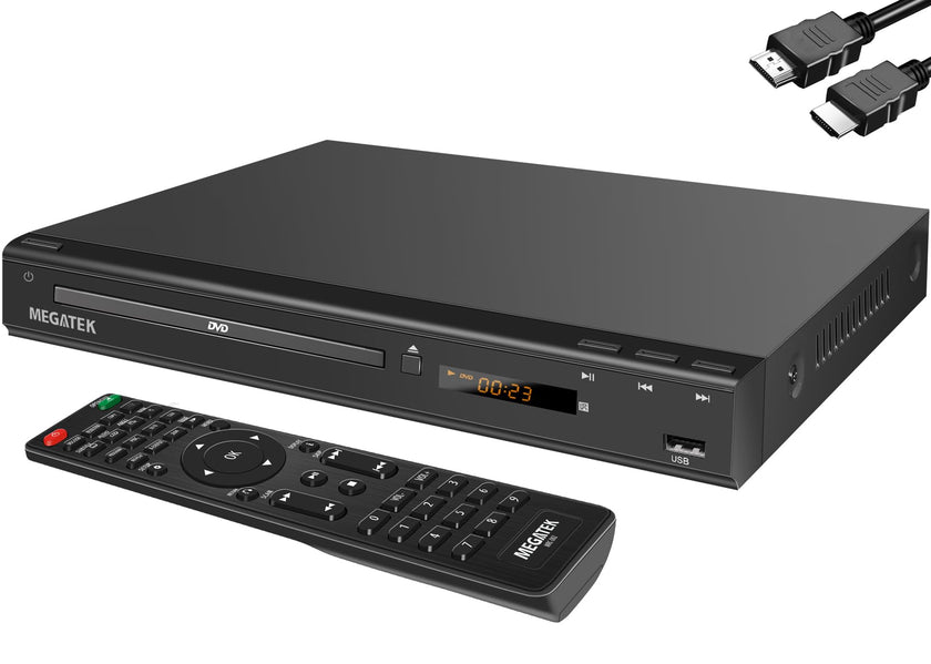 MEGATEK Region-Free HDMI DVD Player for TV, Compact CD/DVD Player with USB Port, Plays All Region DVDs & Multi Formats, Metal Housing, HDMI/RCA Cables & Remote Included 🍁 All In One Marketplace Canada