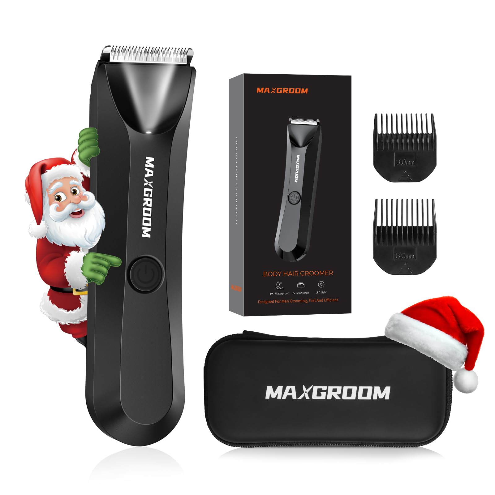 MAXGROOM Manscape Body Hair Trimmer for Men, Waterproof Pubic Hair Trimmer, Electric Razor Men with LED Light, 3mm & 6mm Guide Comb and Travel Pouch 🍁 All In One Marketplace Canada