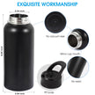 Insulated Water Bottle, 32oz Vacuum Stainless Steel Metal Sports Water Bottles with Stickers, Straw & Spout Lid (2 Lids), Double Walled to Keeps Hot and Cold, Leak Proof, BPA-Free, 32oz (Black) 🍁 All In One Marketplace Canada