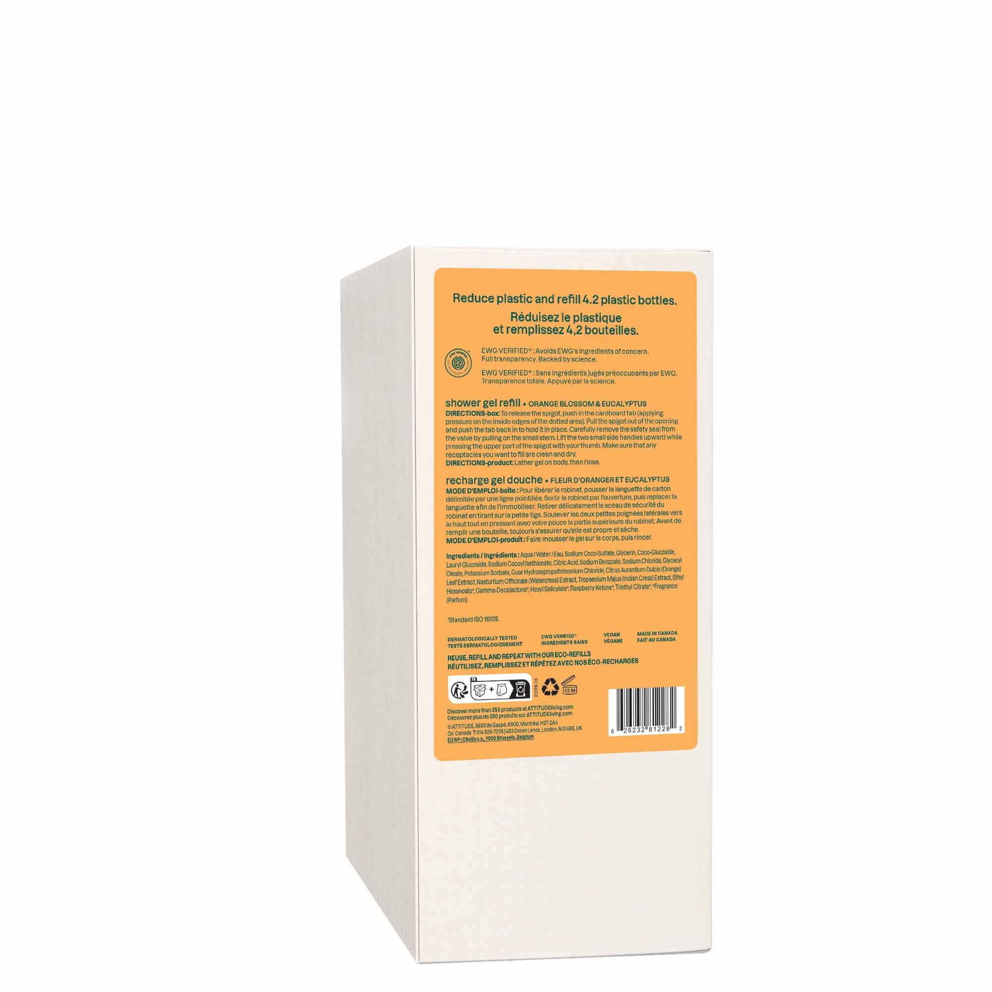 ATTITUDE Body Wash, EWG Verified Shower Gel, Dermatologically Tested, Plant and Mineral-Based, Vegan Personal Care Products, Orange Blossom & Eucalyptus, Bulk Refill, 2 Liters 🍁 All In One Marketplace Canada