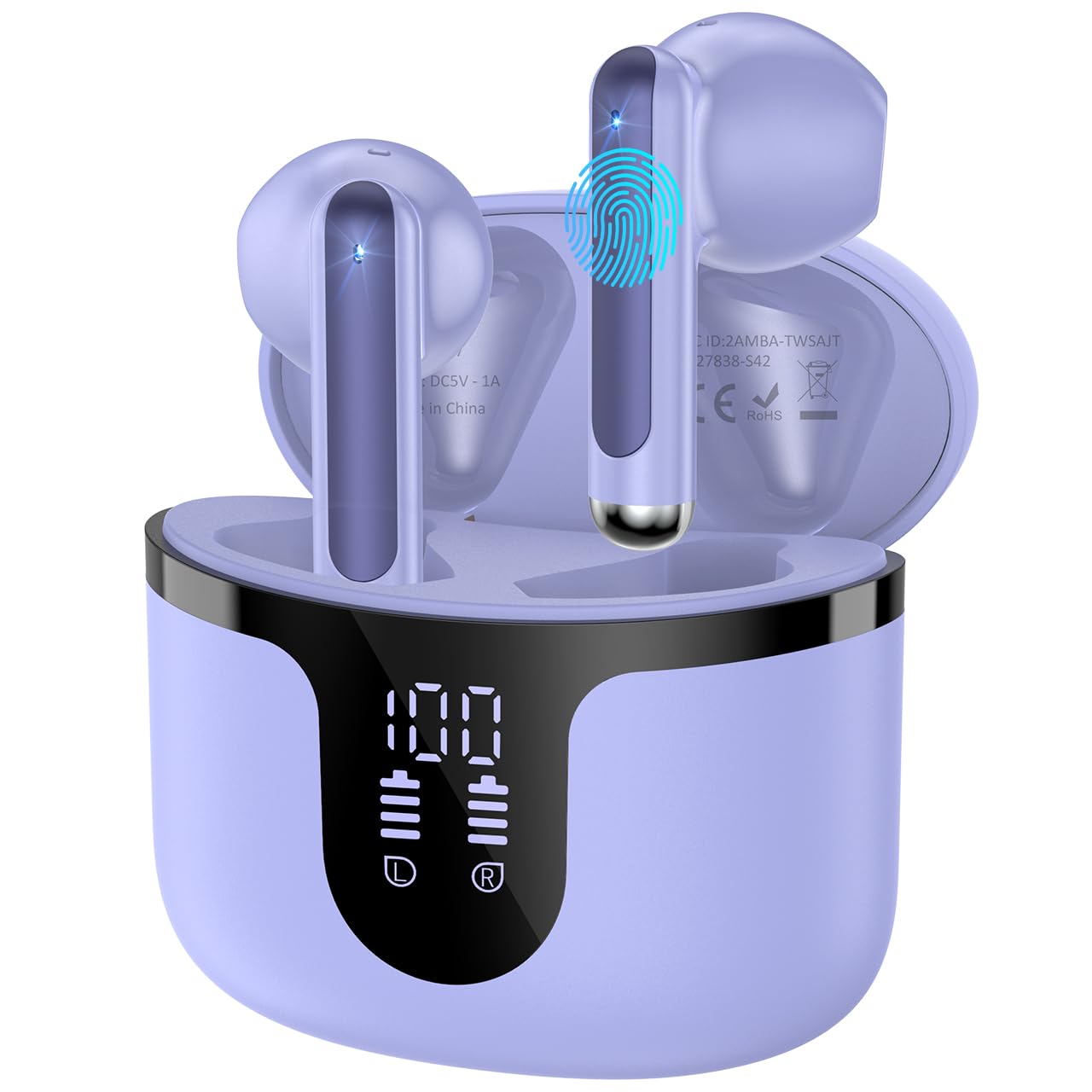 Wireless Earbuds, Bluetooth 5.4 in-Ear Headphones Wireless Bluetooth with ENC 4 Mics, Bluetooth Earbuds 50 Hour Noise-Cancelling Ear Buds with LED Indicator, IPX7 Waterproof for Sports/Work Purple 🍁 All In One Marketplace Canada