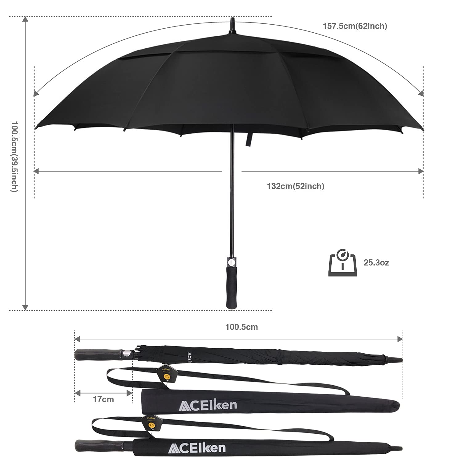 ACEIken Golf Umbrella Windproof Large 62 Inch, Double Canopy Vented, Automatic Open, Extra Large Oversized,Sun Protection Ultra Rain & Wind Resistant Stick Umbrellas, Black 🍁 All In One Marketplace Canada